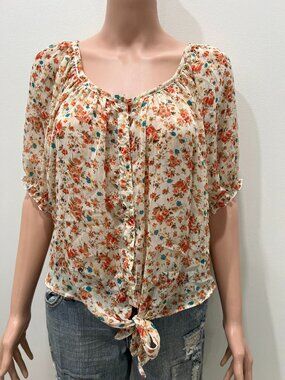 Poetry sheer floral button down blouse size L